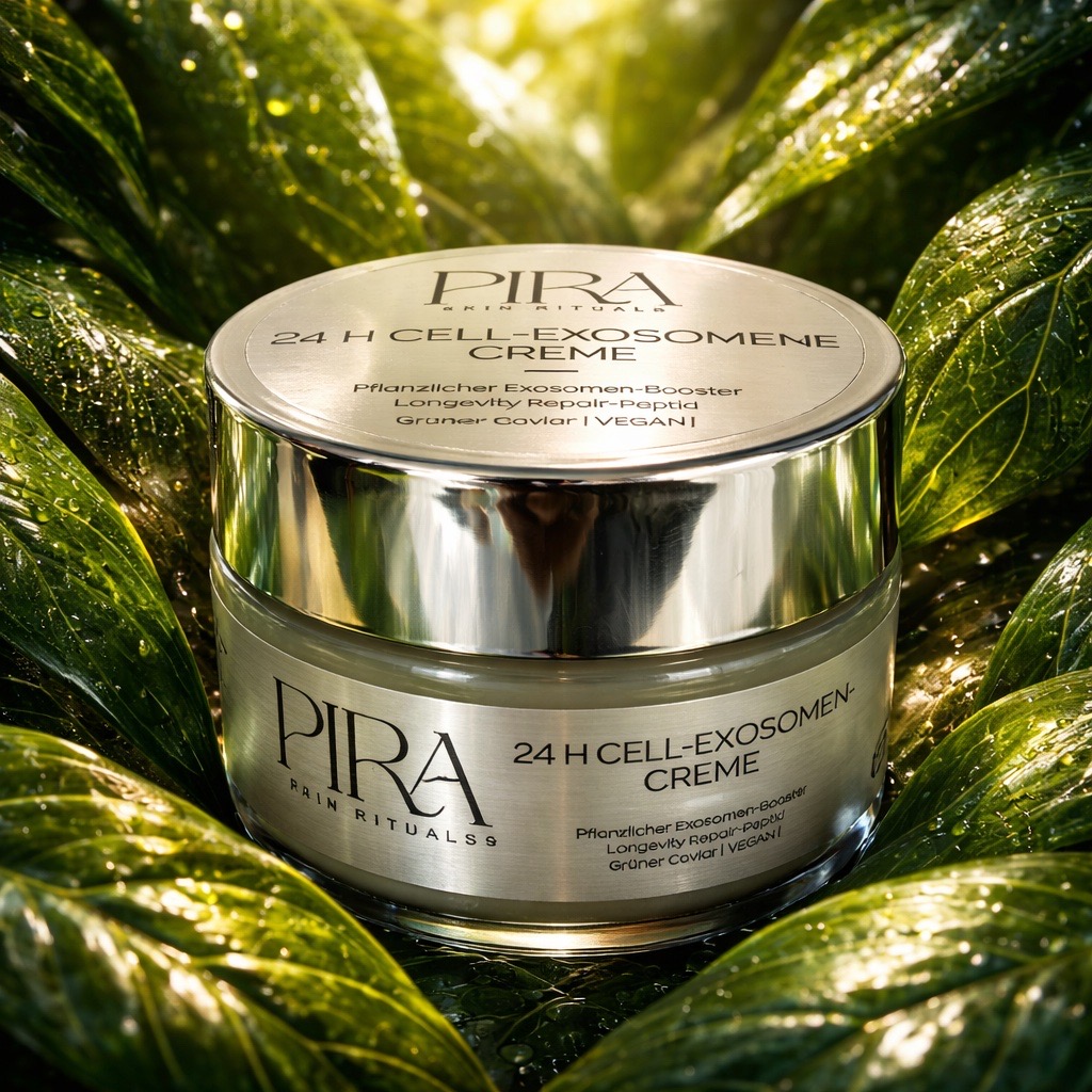 24 H Cell-Exosomen-Creme von Pira Skin Rituals zwischen sonnenbeschienenen Blättern
