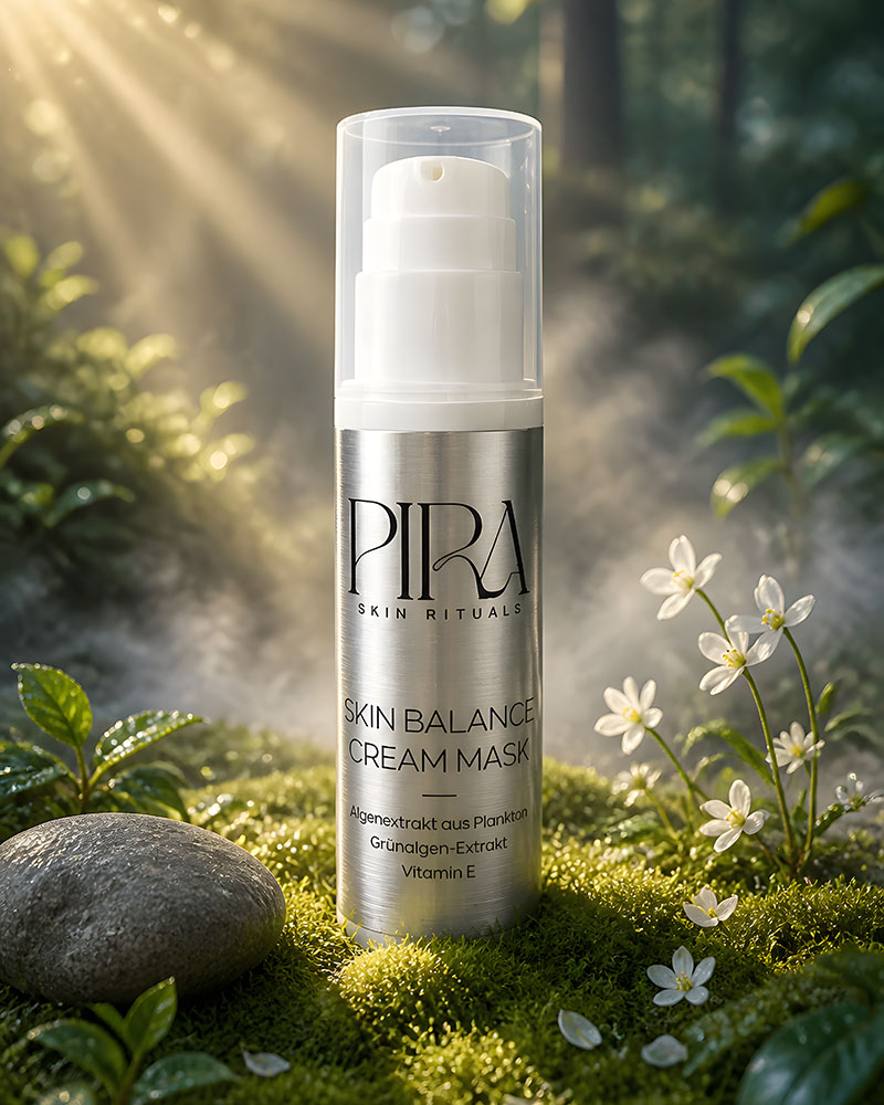 Skin Balance Cream Mask von Pira Skin Rituals auf Moos in lichtdurchflutetem Wald